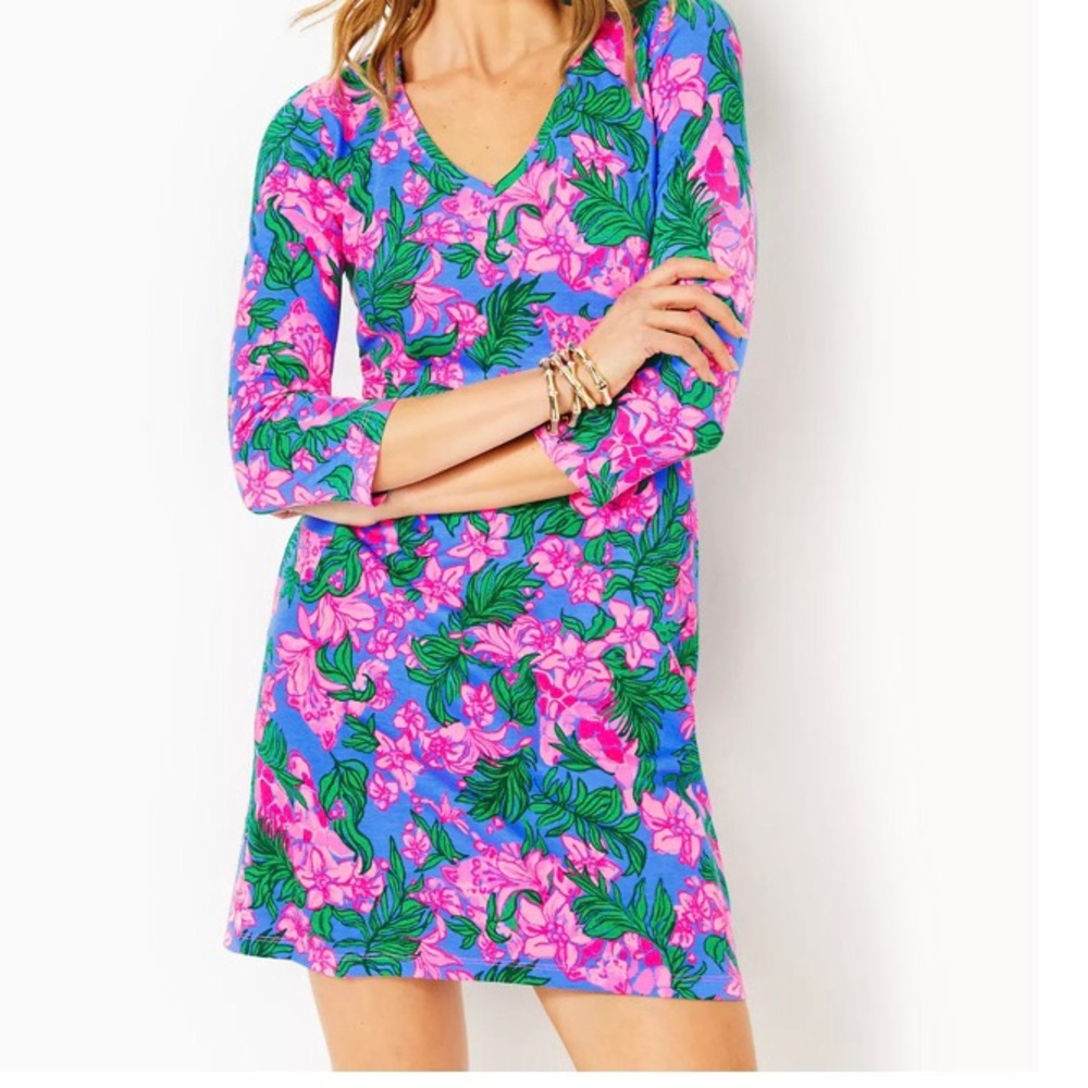 Lilly Pulitzer Tessa Dress 3/4 Sleeves-Cerise Pink Safari Sunset New In Pack - S